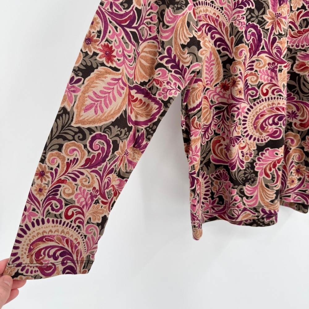 Croft & Barrow Autumn Toned Floral Paisley V-Neck Long Sleeve Shirt Women's PXl - Picture 4 of 11